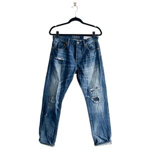 1969 GAP Mens Selvedge Jeans Slim Sashiko Patchwork Distressed Destroyed Size 31